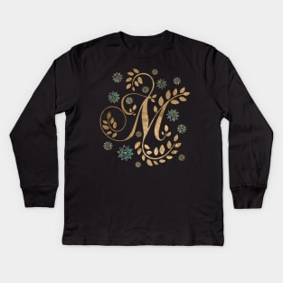 Luxury Golden Calligraphy Monogram with letter M Kids Long Sleeve T-Shirt